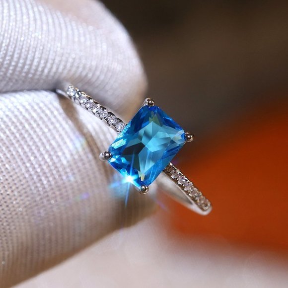✨ Radiant Cut Pure Royal Blue Gemstone Zircon Macro Rings for Women, PD056 - Picture 1 of 7